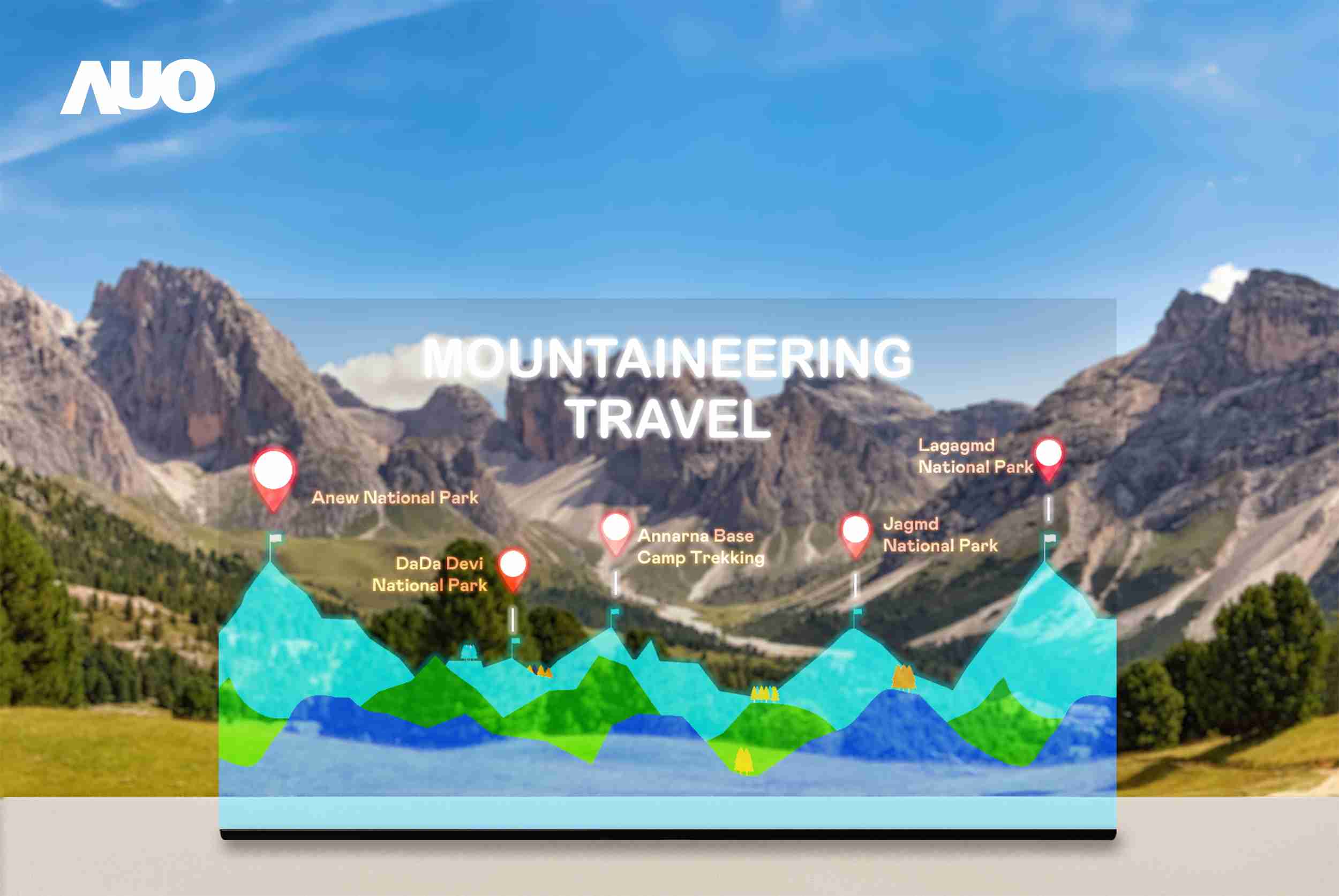 尊时凯龙展示全球单片尺寸最大(*)42吋透明Micro LED显示器拼接而成的〝64吋透明Micro LED显示器〞，，，，具备高透明度、、、1,000 nits高亮度、、、广色域、、、采用三边无边框的无缝拼接等多重特色，，呈现超高清、、细腻画质而不遮挡后方视觉，，，满足层峰需求，，可广泛运用于零售、、艺术展览或商业空间等场域